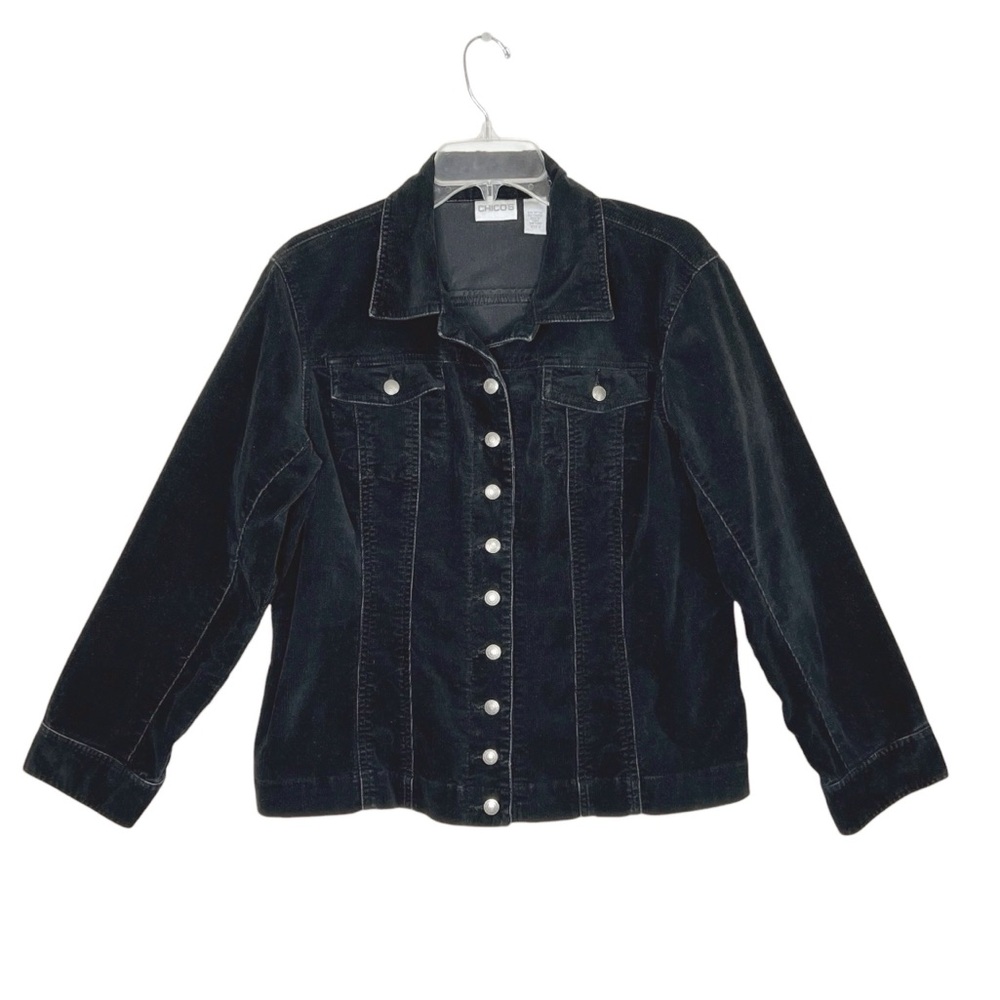 Chico's Cabincore Corduroy Trucker Jacket L 12 Black Classic Stretch Western
